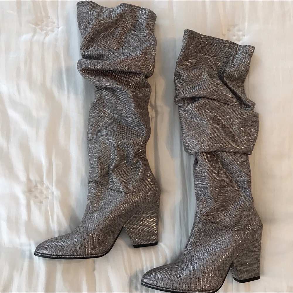 Stuart Weitzman Metallic Slouch Heeled Boots Size 6 36